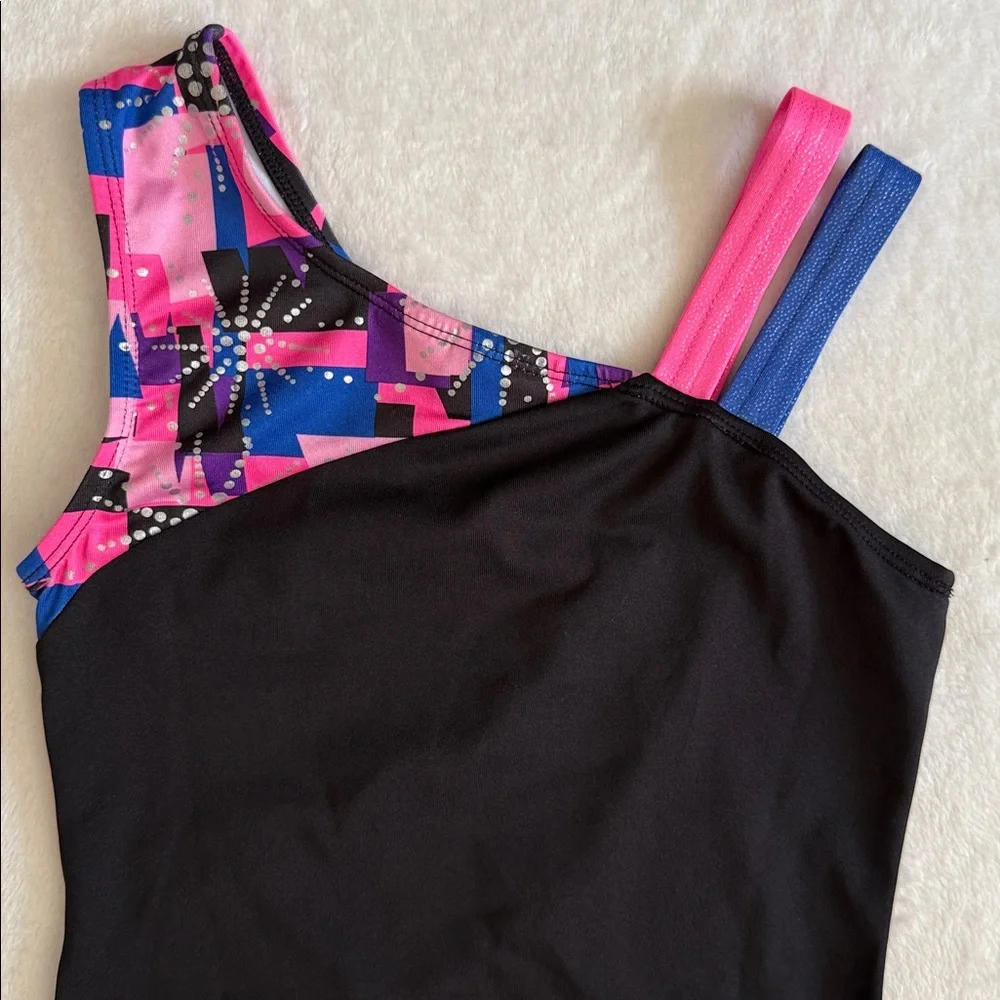{Danskin} Freestyle | Asymmetrical Strap Geo Gymnastics Dance Leotard (L 10/12)